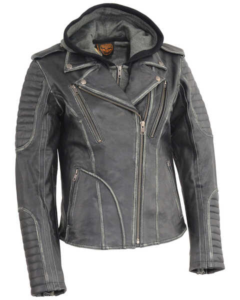 Image #1 - Milwaukee Leather Women's Rub-Off Hoodie Motorcycle Jacket, Black, hi-res