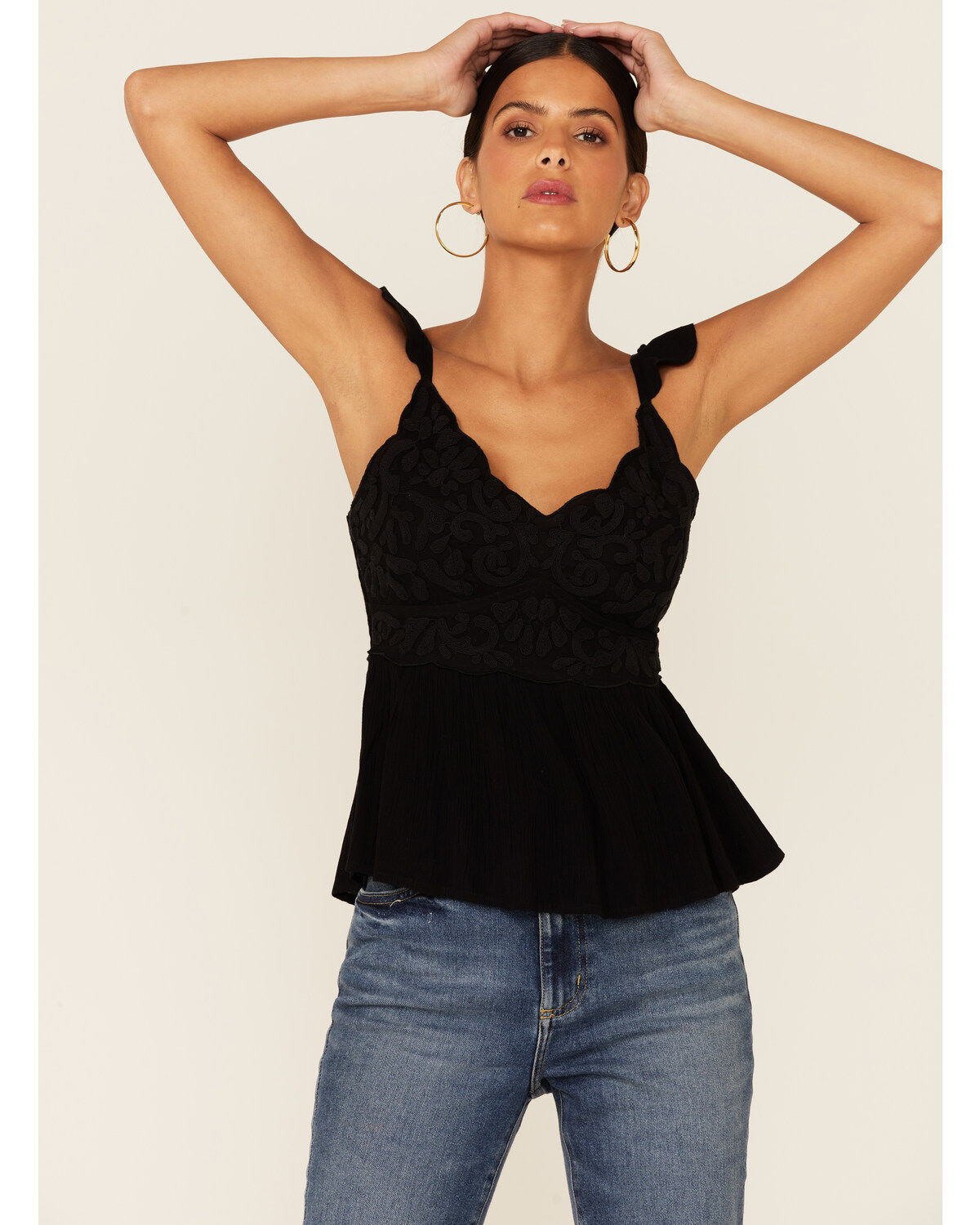 Image #1 - Shyanne Women's Black Embroidered Flutter Sleeve Tank Top , , hi-res
