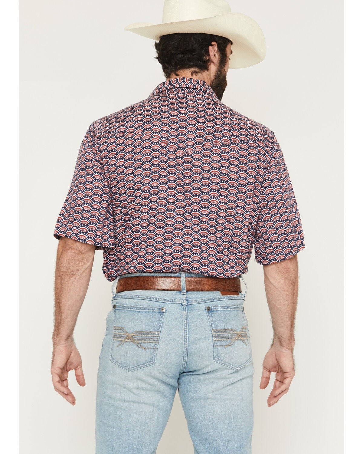 Image #4 - Wrangler Men's Coconut Cowboy Conversation Print Short Sleeve Snap Western Shirt, Red, hi-res