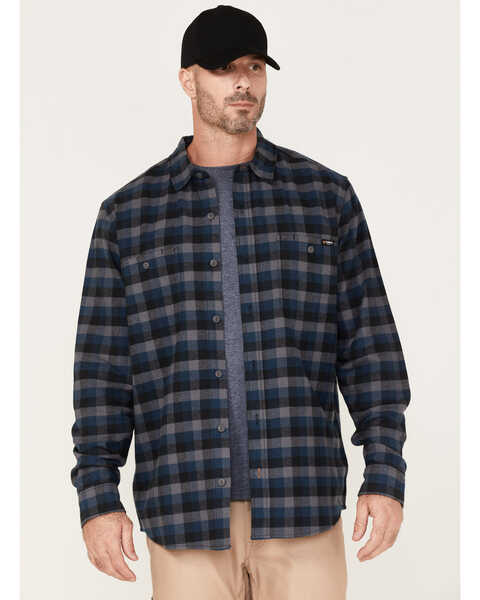 Hawx Men's Checker Long Sleeve Button-Down Flannel Shirt, Dark Blue, hi-res