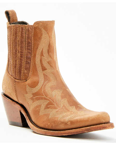 Image #1 - Liberty Black Women's Simone Classic Embroidered Pull On Fashion Booties - Snip Toe , Tan, hi-res