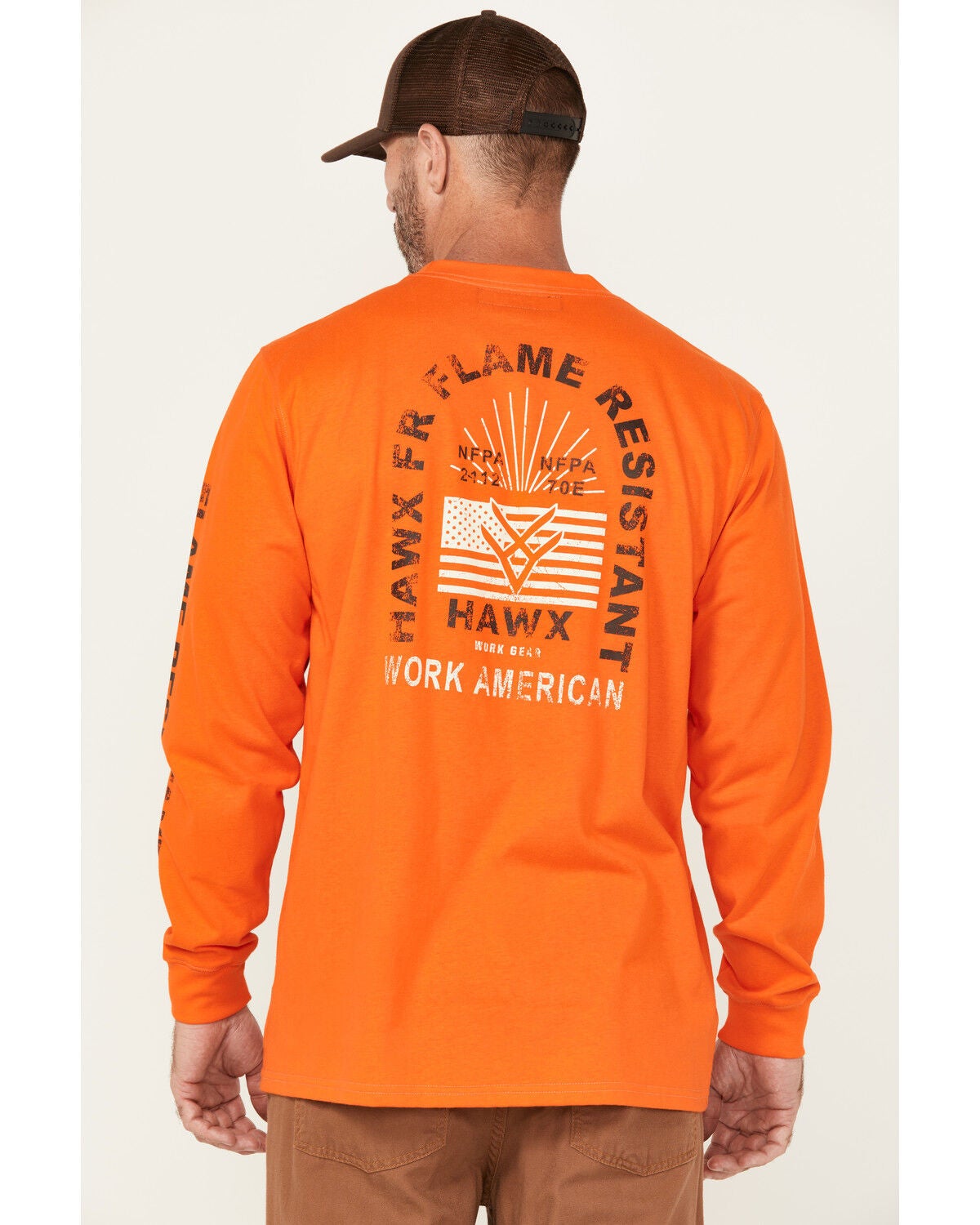 Hawx Men's FR Work American Long Sleeve Graphic Work T-Shirt, Orange, hi-res