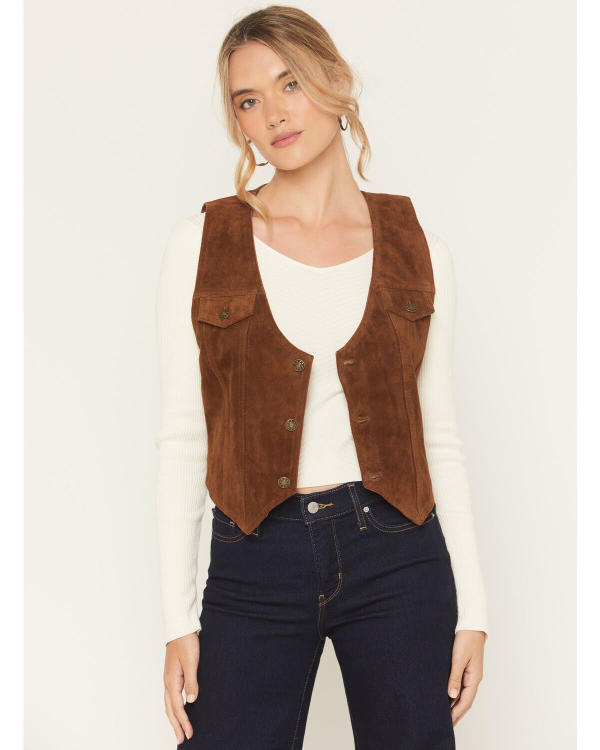 Image #1 - Scully Women's Suede Button-Down Vest, Chocolate, hi-res