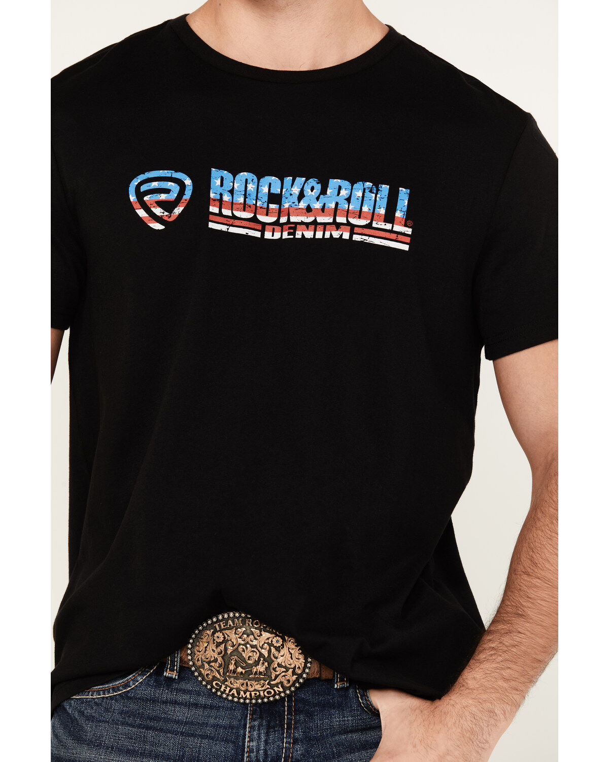 Image #3 - Rock & Roll Denim Men's Americana Logo Short Sleeve Graphic T-Shirt, Black, hi-res