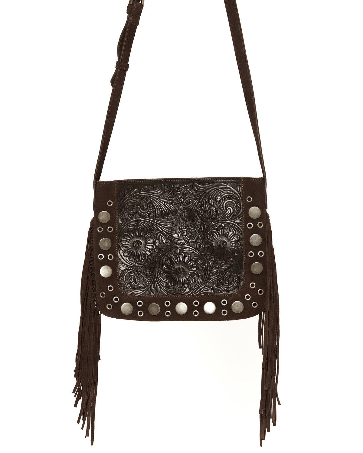 Image #3 - Shyanne Women's Briarwood Fringe Tooled Crossbody Bag, Brown, hi-res