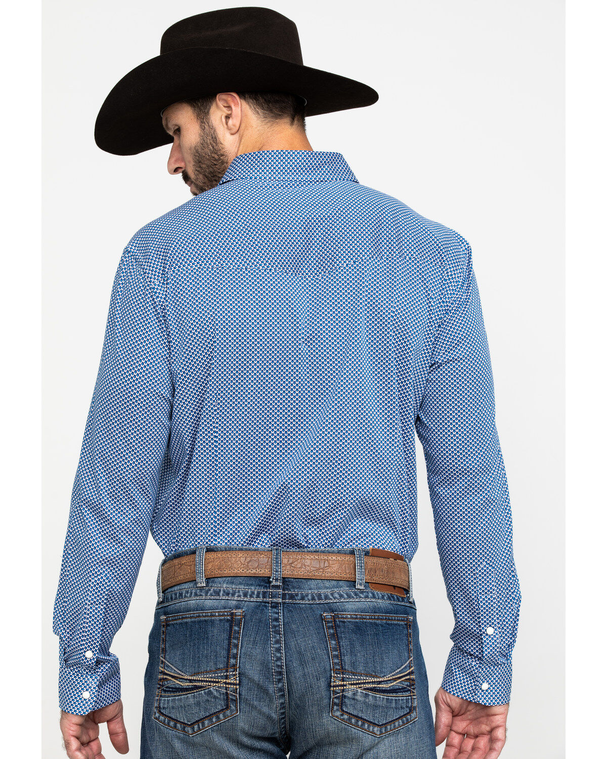 Image #2 - Scully Signature Soft Series Men's Geo Print Long Sleeve Western Shirt, Blue, hi-res