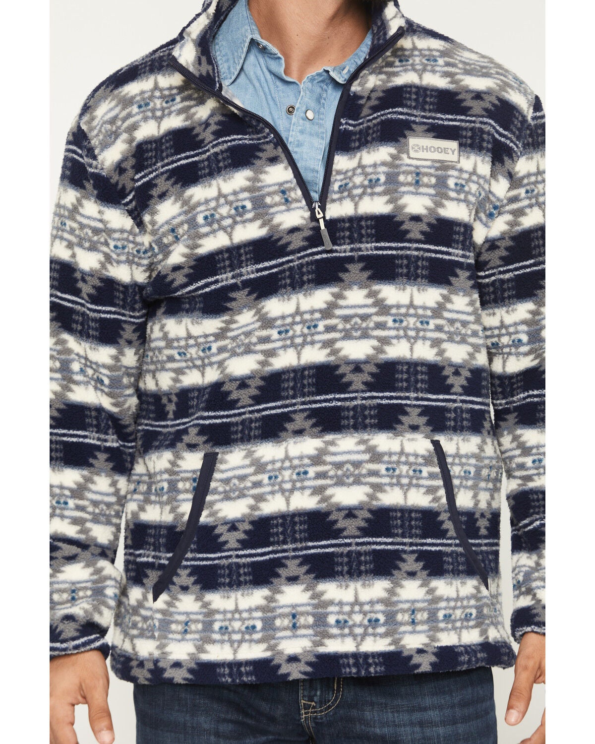 Image #3 - Hooey Men's Bear Southwestern Print Fleece 1/4 Zip Pullover, Navy, hi-res