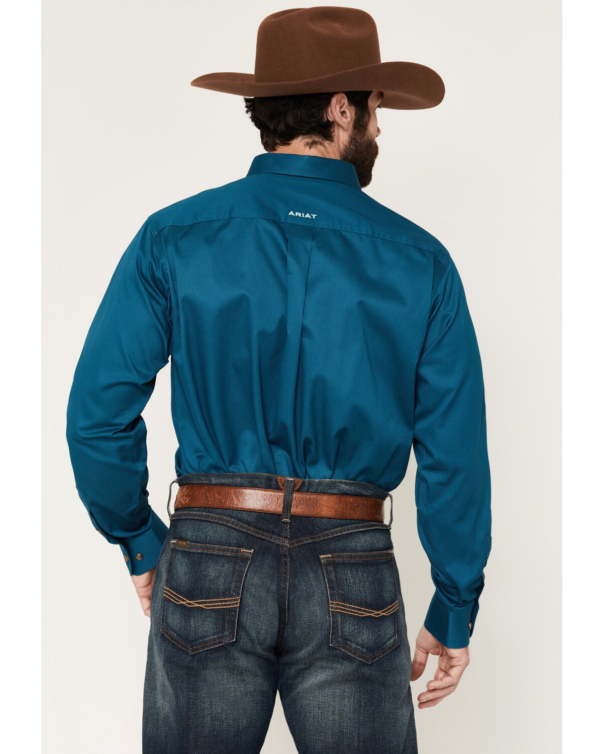 Image #4 - Ariat Men's Team Logo Solid Long Sleeve Button-Down Western Shirt, Teal, hi-res