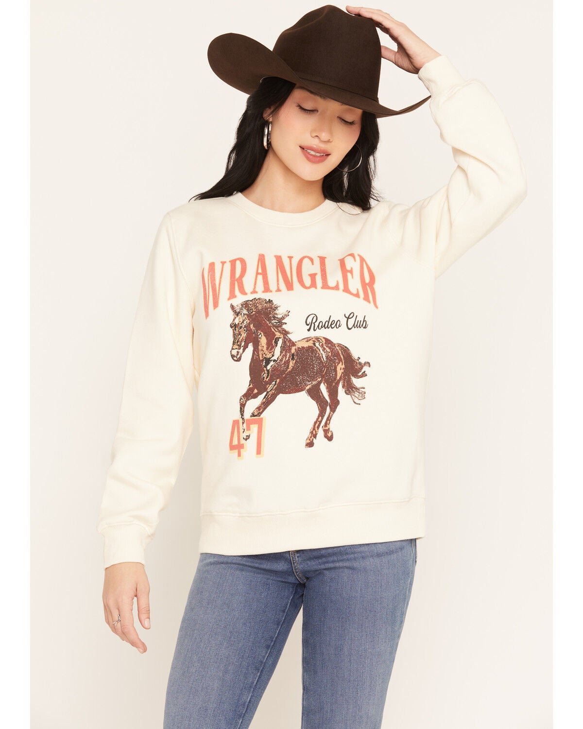 Wrangler Retro Women's Horse Graphic Crewneck Sweatshirt, Cream, hi-res