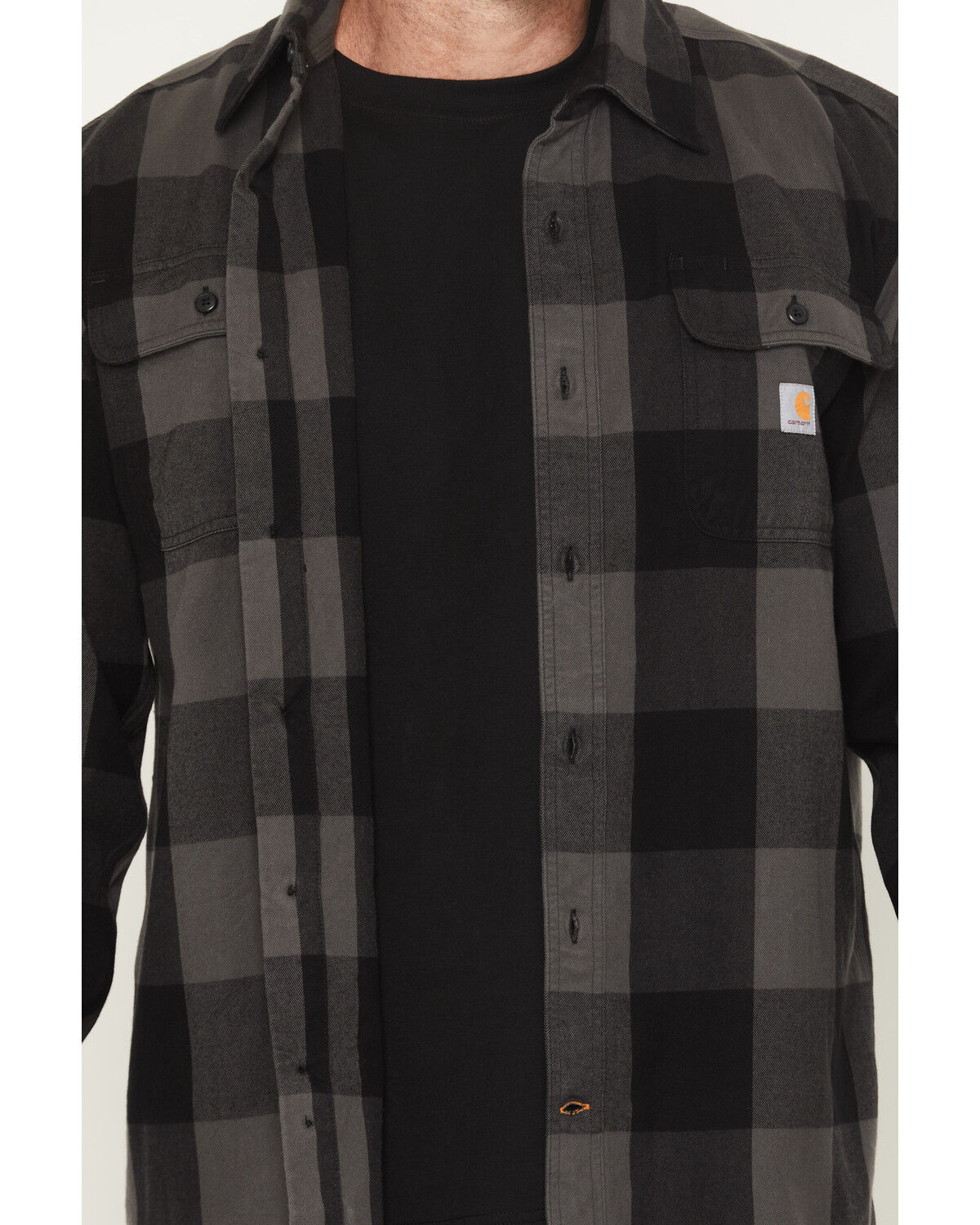 Image #3 - Carhartt Men's Heavyweight Plaid Print Long Sleeve Button-Down Flannel Shirt, Dark Grey, hi-res