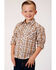 Image #1 - Roper Boys' Classic Brown Plaid Long Sleeve Western Shirt, Brown, hi-res