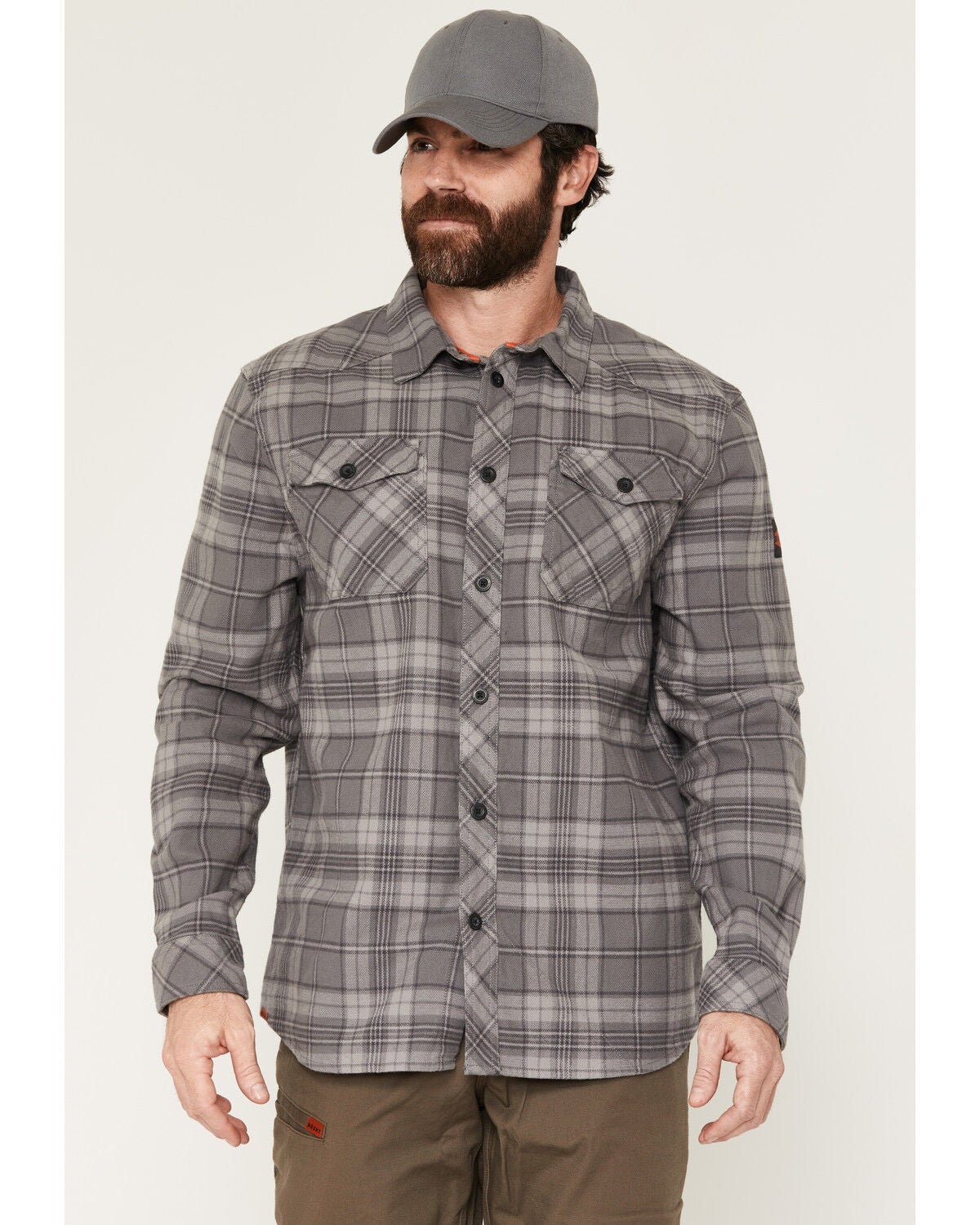 Brunt Workwear Men's Plaid Print Long Sleeve Button-Down Flannel Shirt, Grey, hi-res