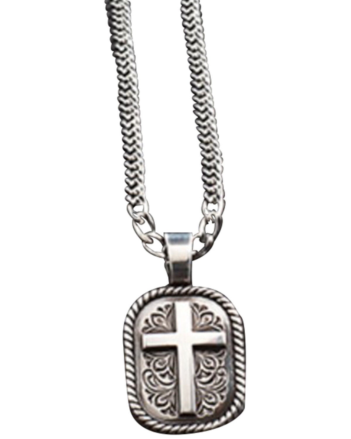 Twister Men's Floral Cross Necklace, Silver, hi-res