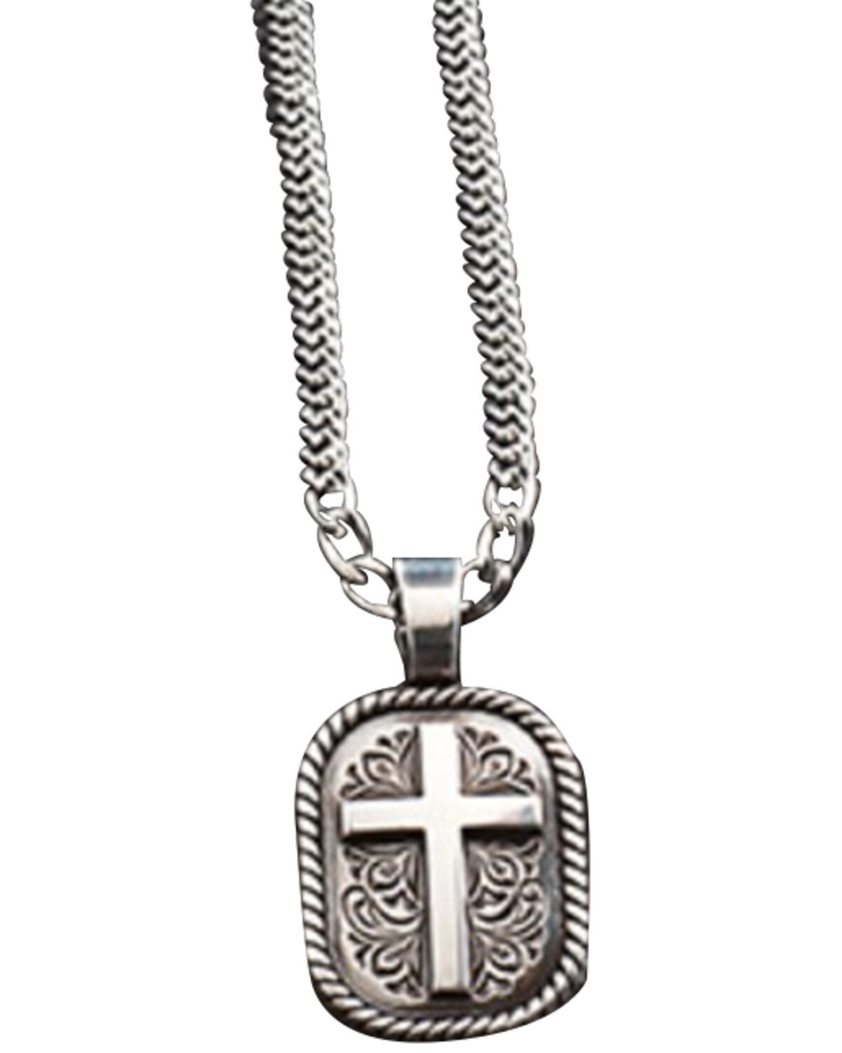 Image #1 - Twister Men's Floral Cross Necklace, Silver, hi-res