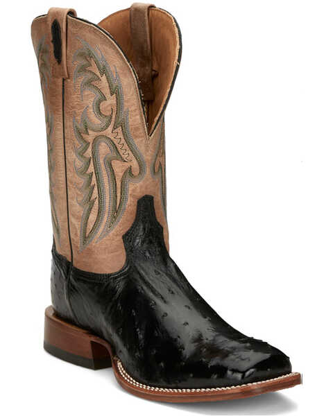 Tony Lama Men's Castillo Full Quill Ostrich Exotic Western Boots - Broad Square Toe, Black, hi-res