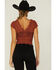 Image #3 - Shyanne Women's Lace Knit Flutter Sleeve Crop Top, Brandy Brown, hi-res