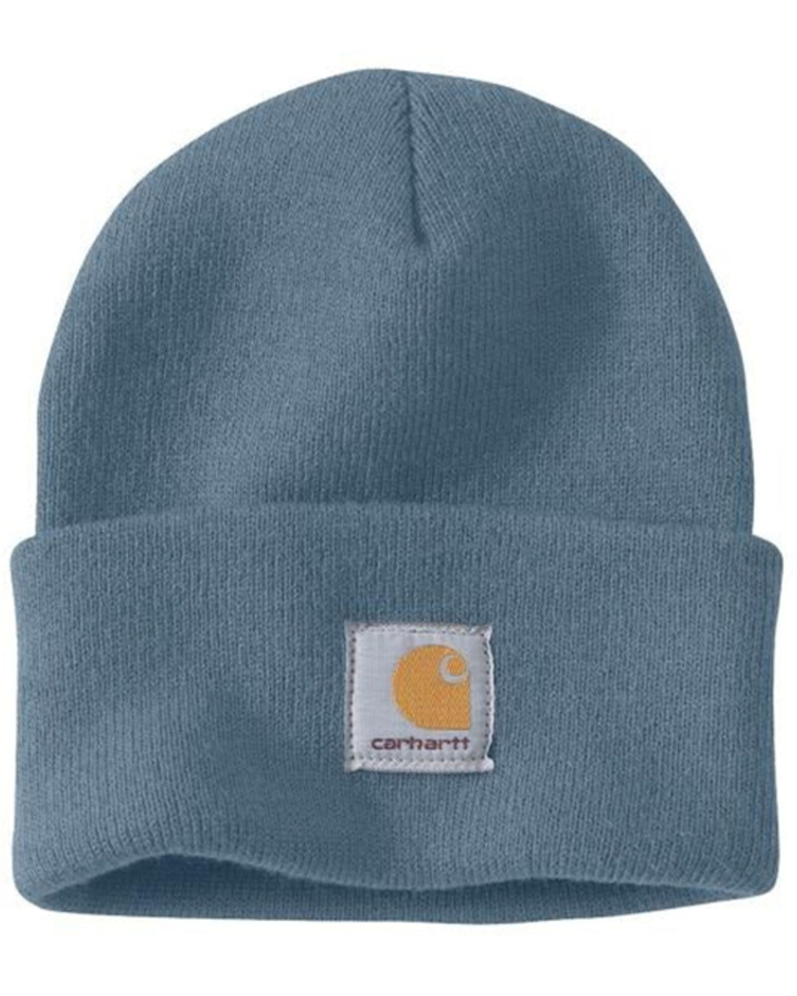 Image #1 - Carhartt Knit Cuffed Logo Beanie, Blue, hi-res