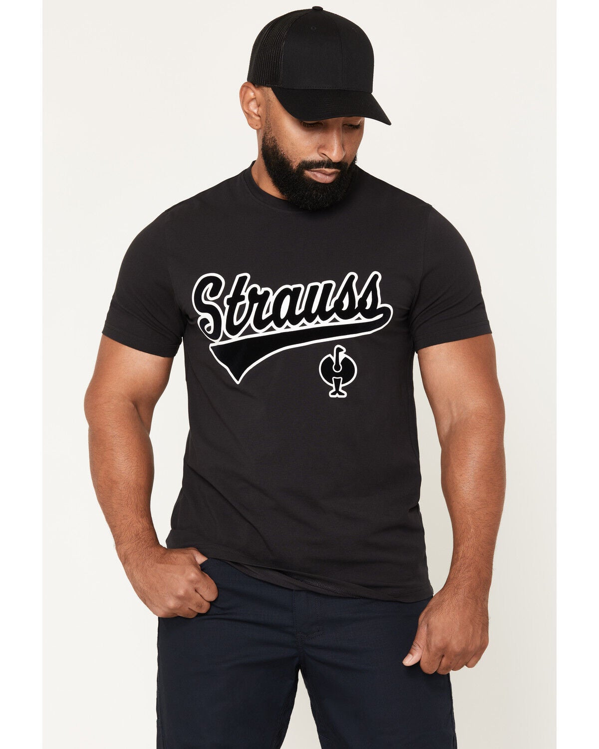 Strauss Men's Logo Short Sleeve Graphic T-Shirt, Black, hi-res