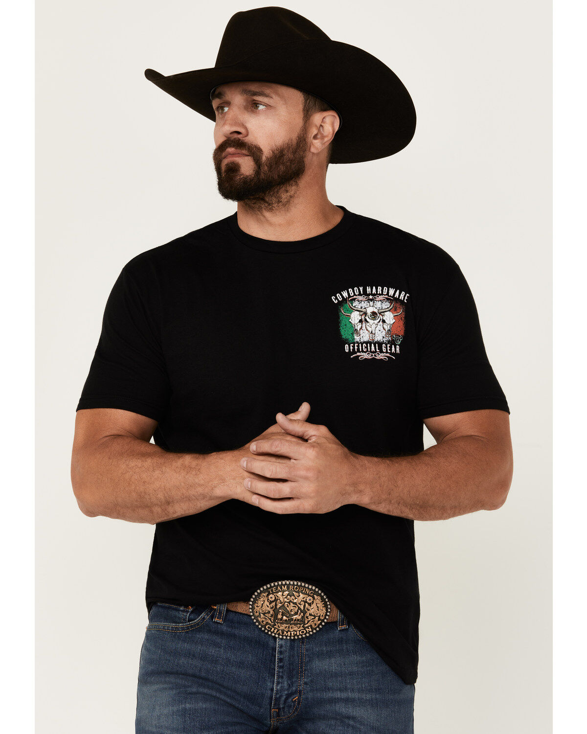 Image #2 - Cowboy Hardware Men's Triple Skull Short Sleeve Graphic T-Shirt, Black, hi-res