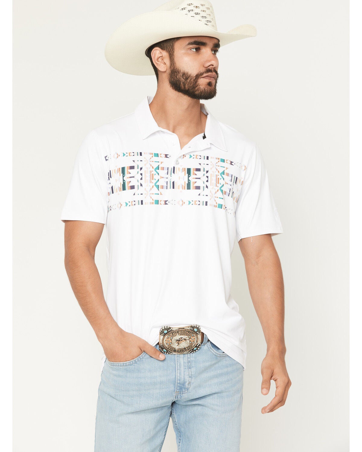 Product Name:  RANK 45® Men's Knao Border Print Short Sleeve Polo Shirt