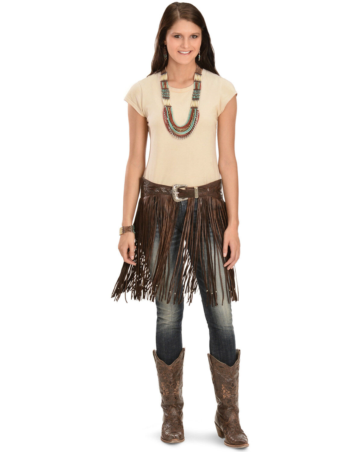 Image #2 - Kobler Leather Women's Hand-Tooled Fringe Belt, Brown, hi-res