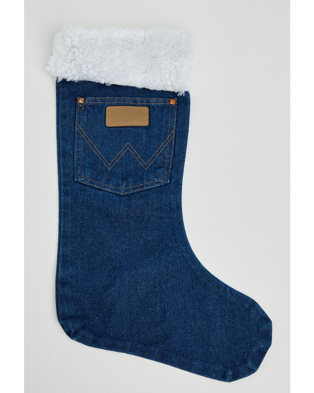 Image #1 - Wrangler Sherpa Denim Christmas Stocking, Light Wash, hi-res