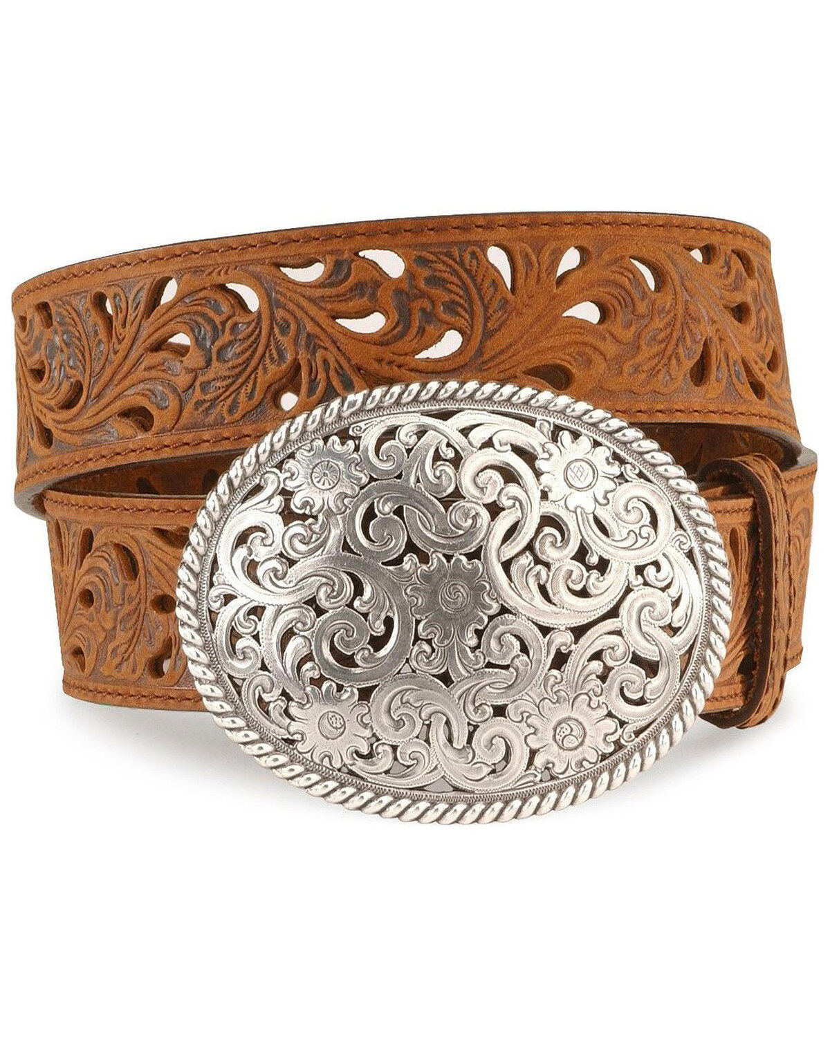 Image #1 - Tony Lama Floral Cutout Leather Belt, , hi-res