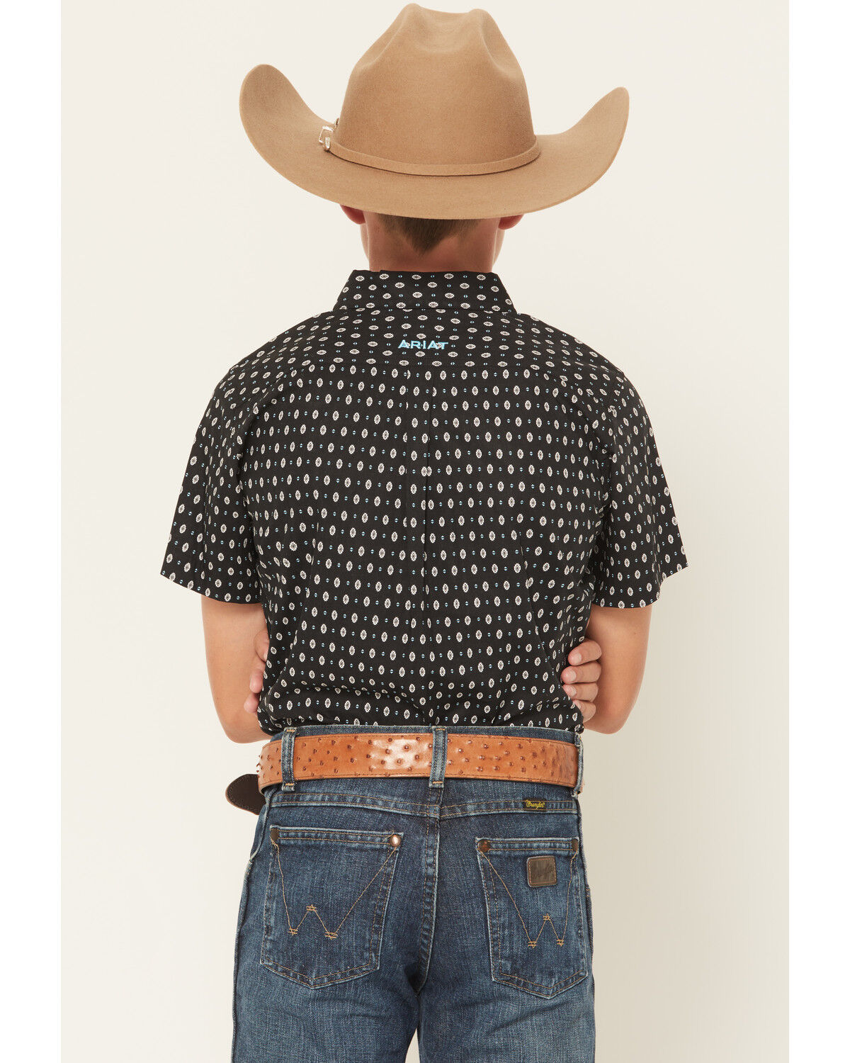 Image #4 - Ariat Boys' Southwestern Geo Print Short Sleeve Button-Down Western Shirt, Black, hi-res