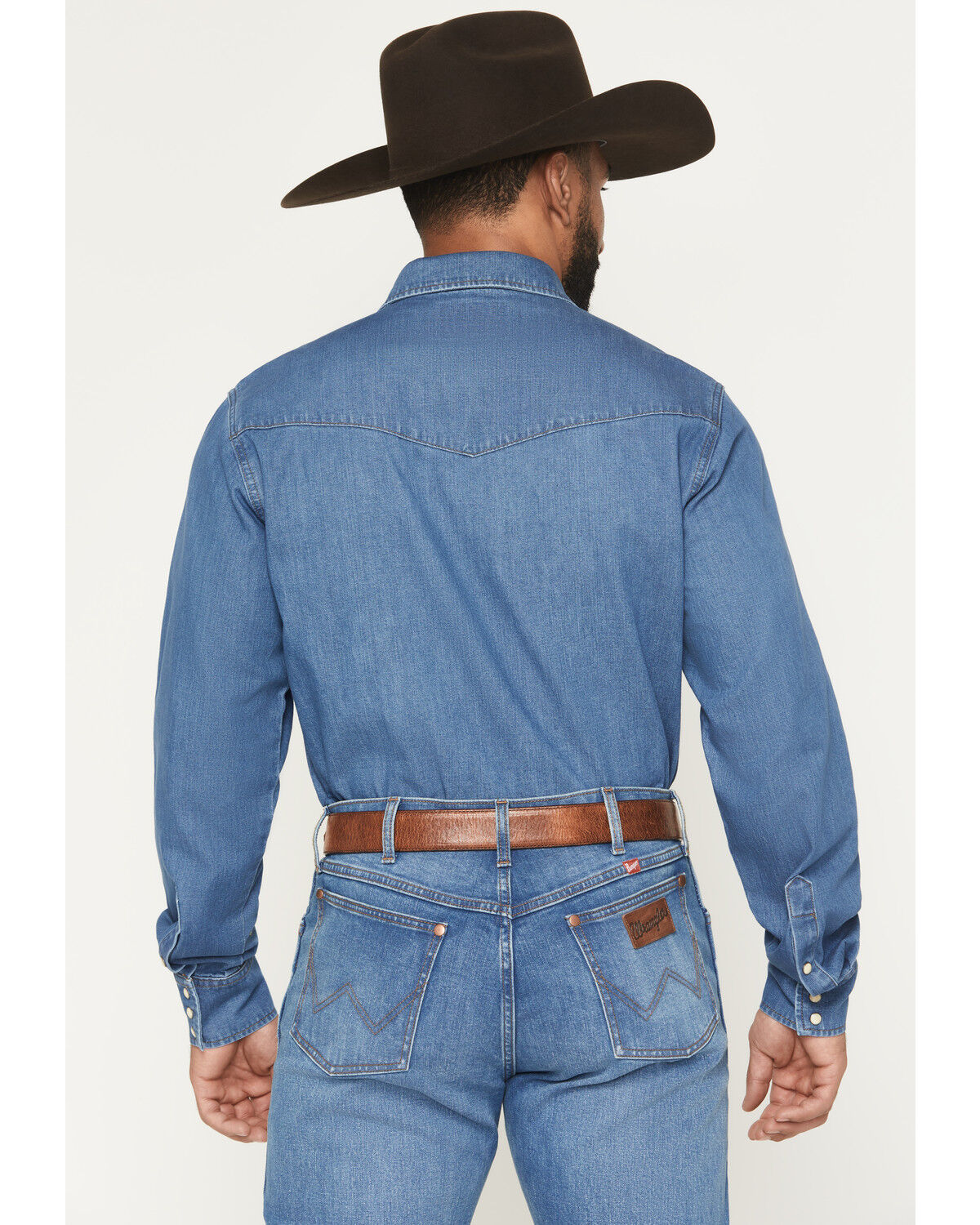 Image #4 - Wrangler X Coors Banquet Men's Embroidered Denim Long Sleeve Snap Western Shirt, Light Medium Wash, hi-res
