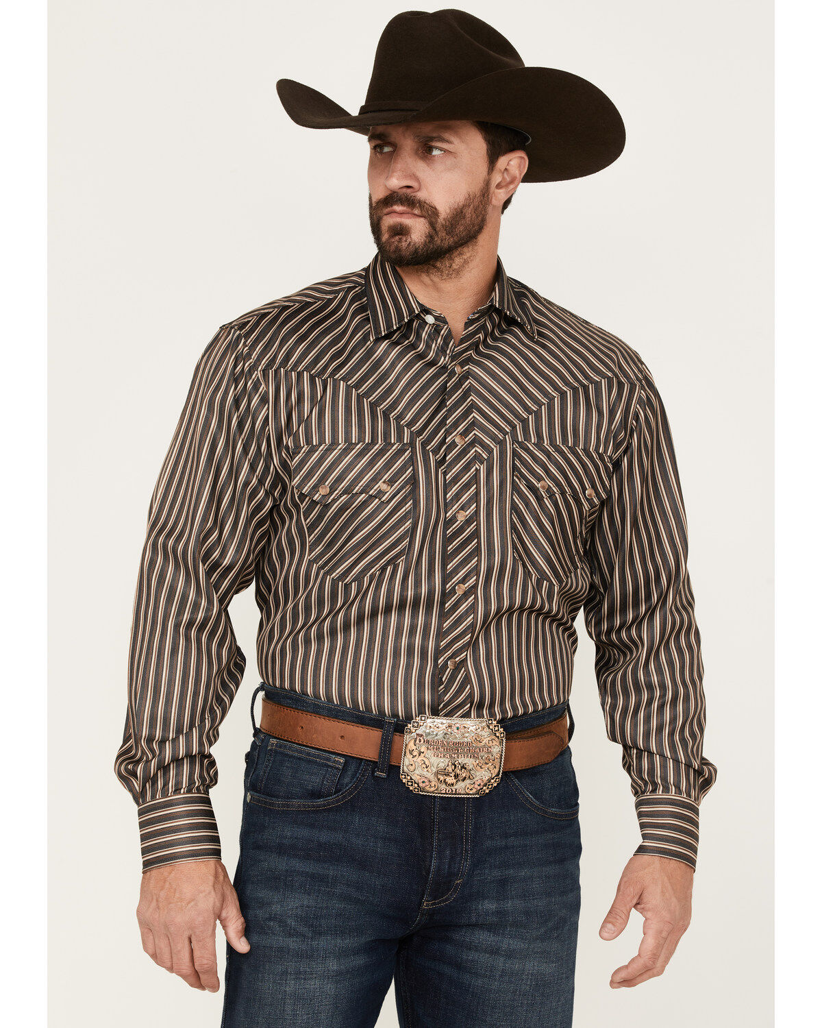 Image #1 - Reisistol Men's Quinton Stripe Snap Western Shirt, Black/tan, hi-res