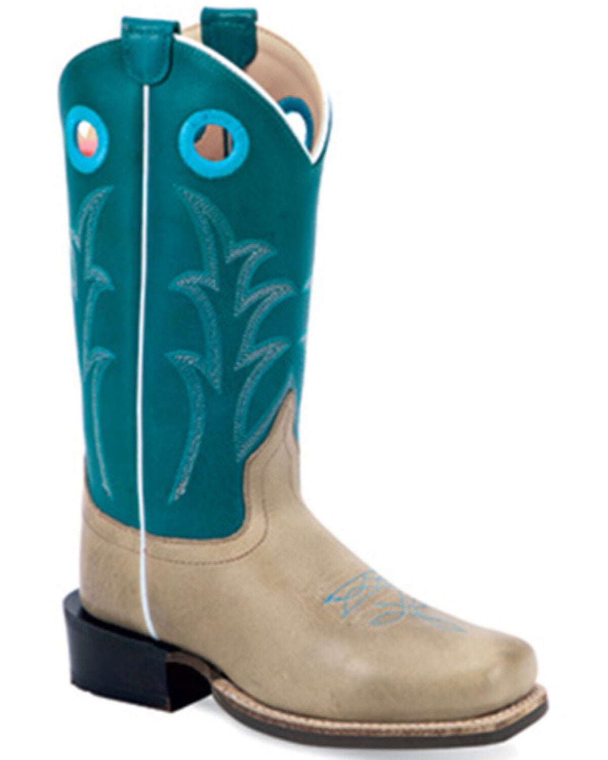 Old West Little Girls' Western Boots - Square Toe, Turquoise, hi-res