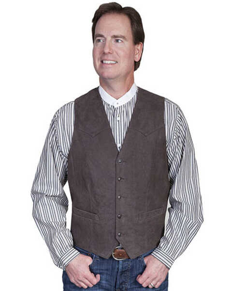 Scully Men's Frontier Leather Vest, Brown, hi-res
