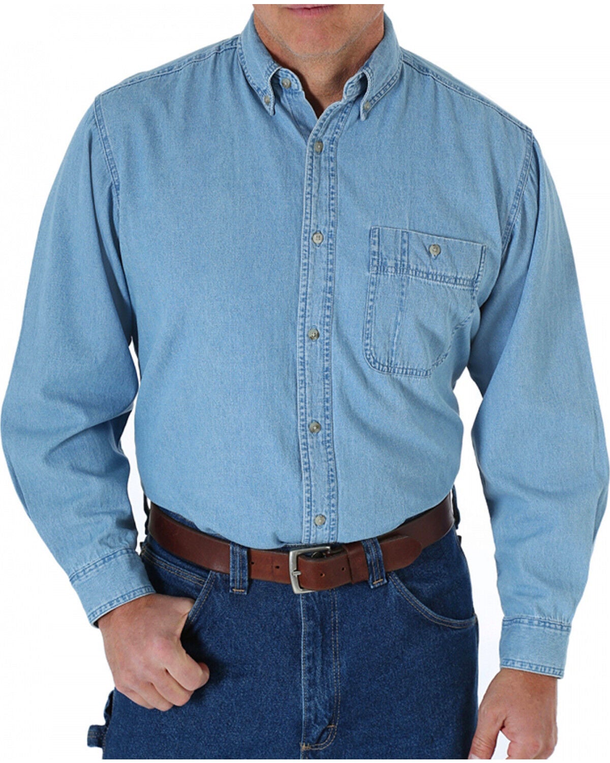 Image #1 - Wrangler Men's Rugged Wear Denim Basic Shirt - Tall, , hi-res