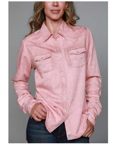 Kimes Ranch Women's KC Tencel Long Sleeve Pearl Snap Western Shirt , Pink, hi-res