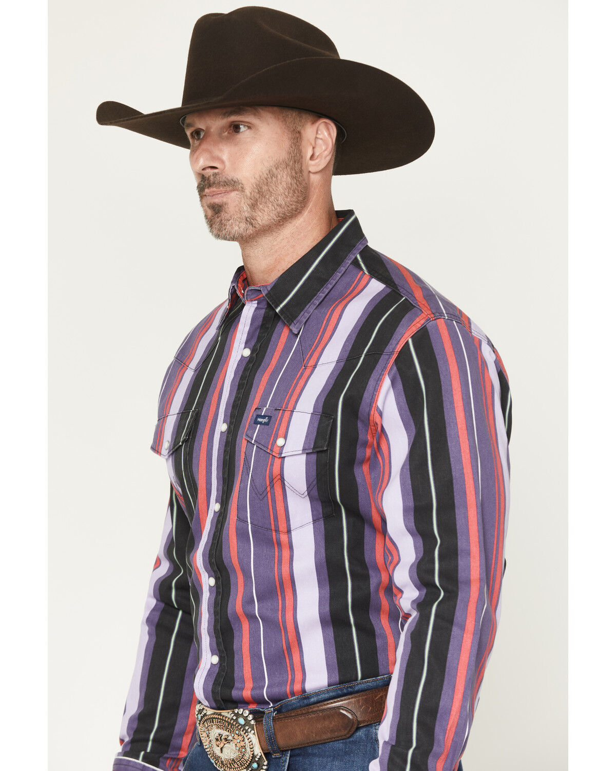 Image #2 - Wrangler Men's Vintage Brushpopper Striped Print Long Sleeve Snap Western Shirt, Multi, hi-res