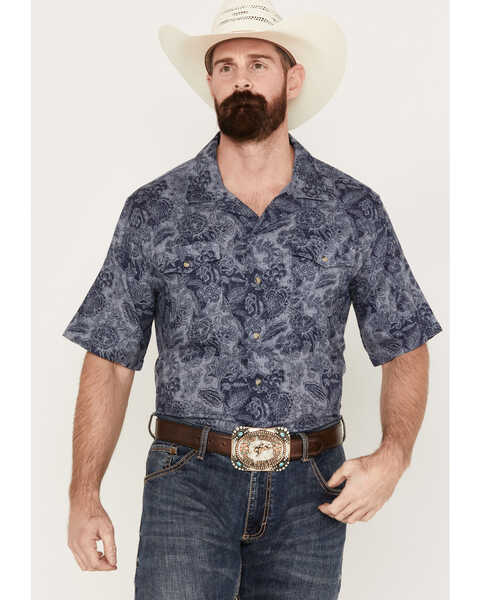 Wrangler Men's Coconut Cowboy Short Sleeve Snap Western Shirt, Blue