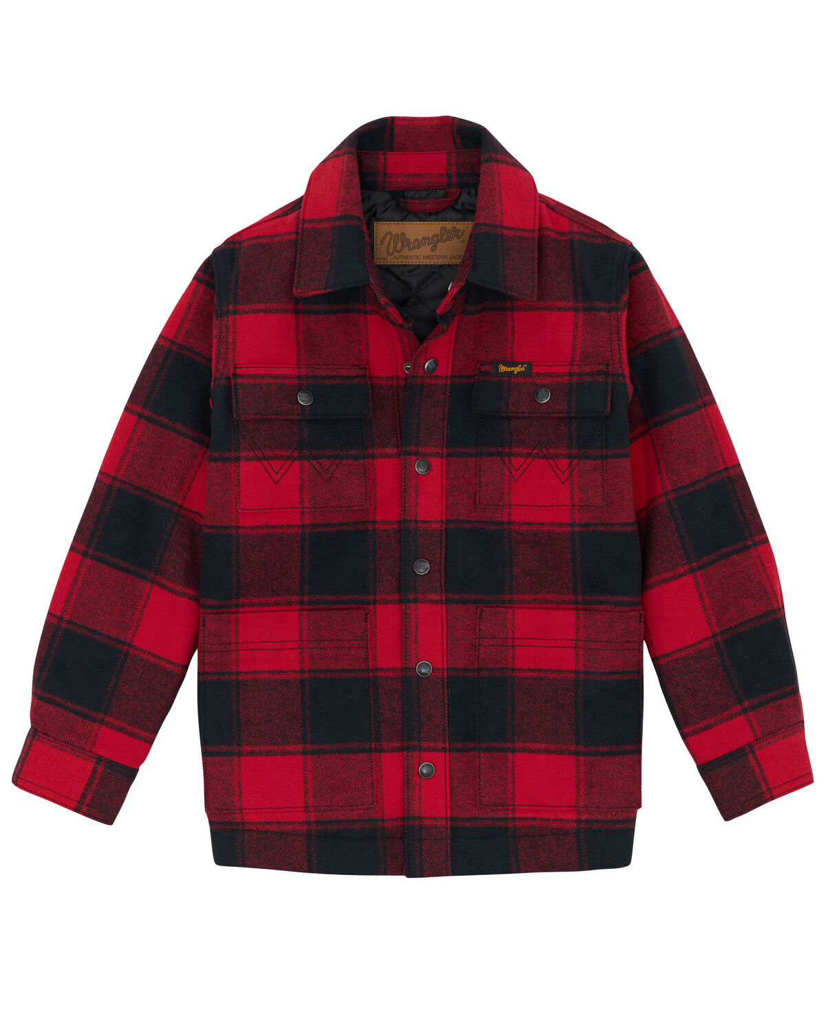 Image #1 - Wrangler Boys' Buffalo Plaid Print Long Sleeve Snap Shirt Jacket, Red, hi-res