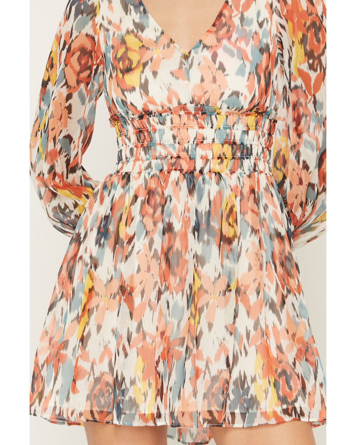 Image #3 - Shyanne Women's Floral Print Long Sleeve Mini Dress, Cream, hi-res