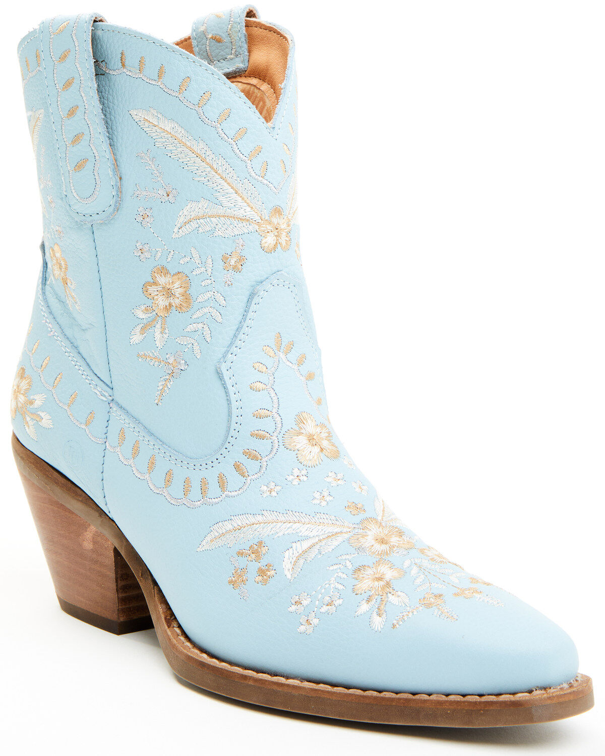 Image #1 - Dingo Women's Primrose Embroidered Leather Western Fashion Booties - Snip Toe, Blue, hi-res