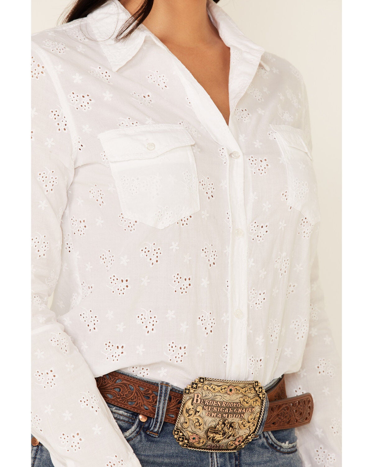 Stetson Women's White Eyelet Solid Long 