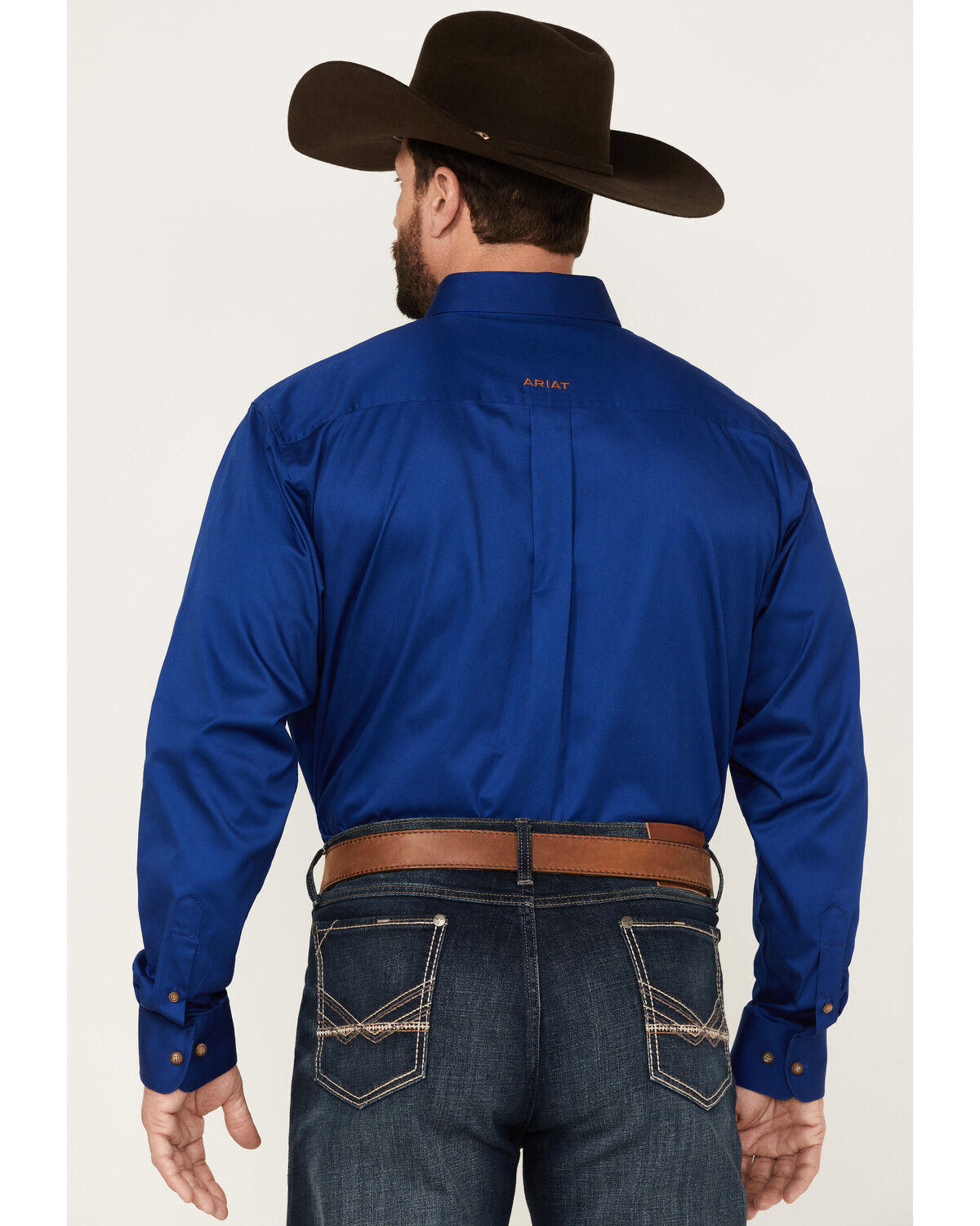 Image #4 - Ariat Men's Blue Solid Twill Oxford Long Sleeve Western Shirt - Big & Tall, Blue, hi-res