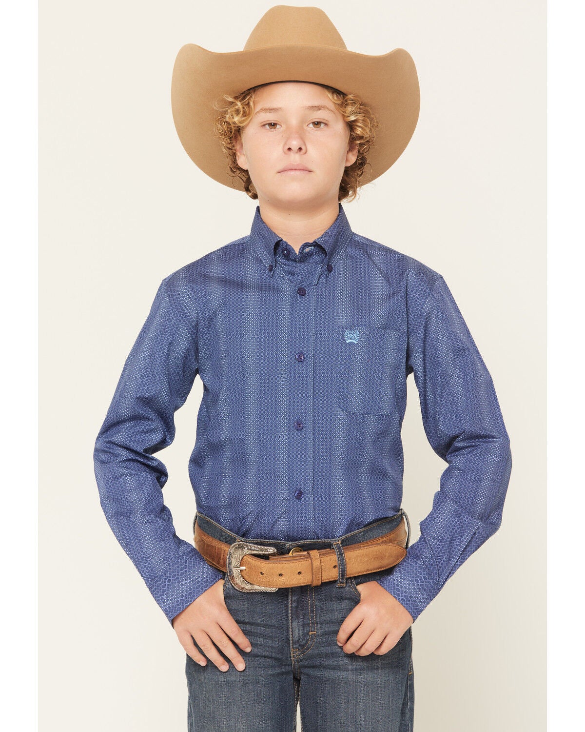 Cinch Boys' Printed Long Sleeve Button-Down Western Shirt, Royal Blue, hi-res