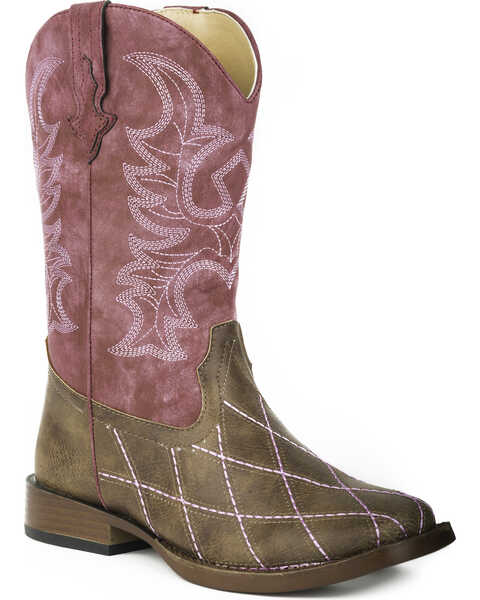 Image #1 - Roper Little Girls' Cross Cut Western Boots - Square Toe , Brown, hi-res
