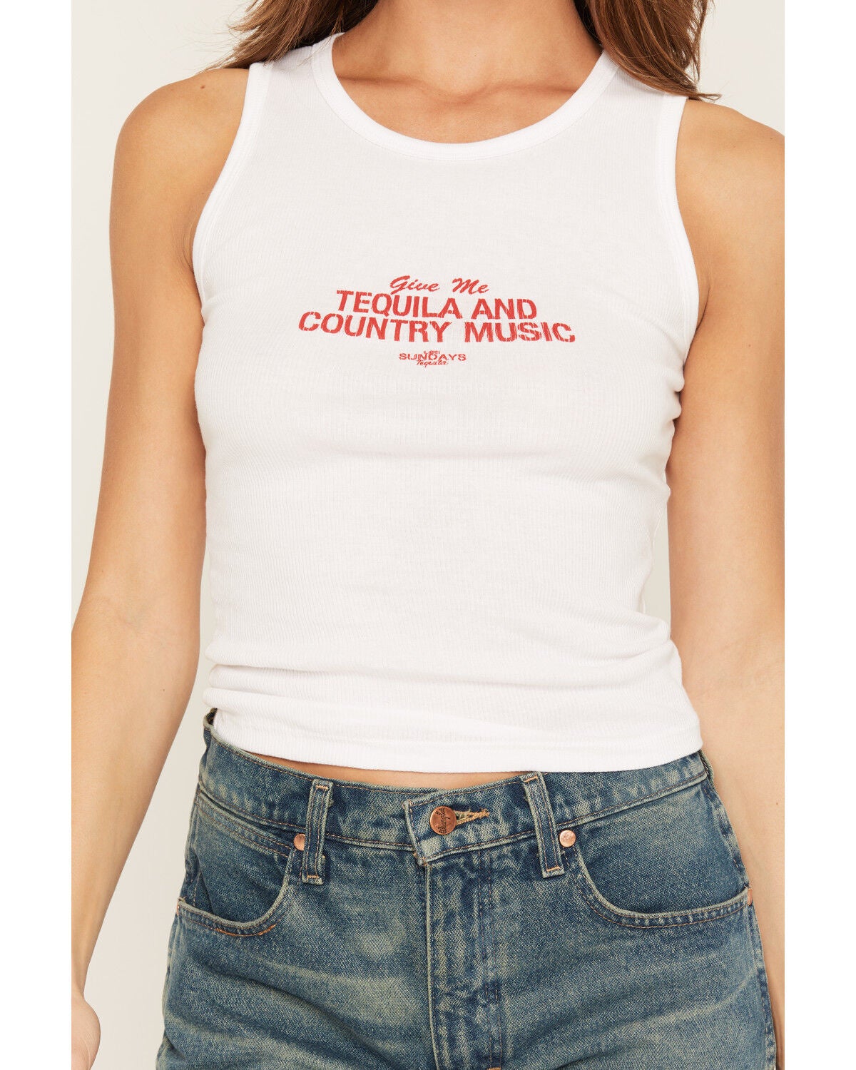 Image #3 - Los Sundays Women's Tequila & Country Graphic Tank Top, White, hi-res