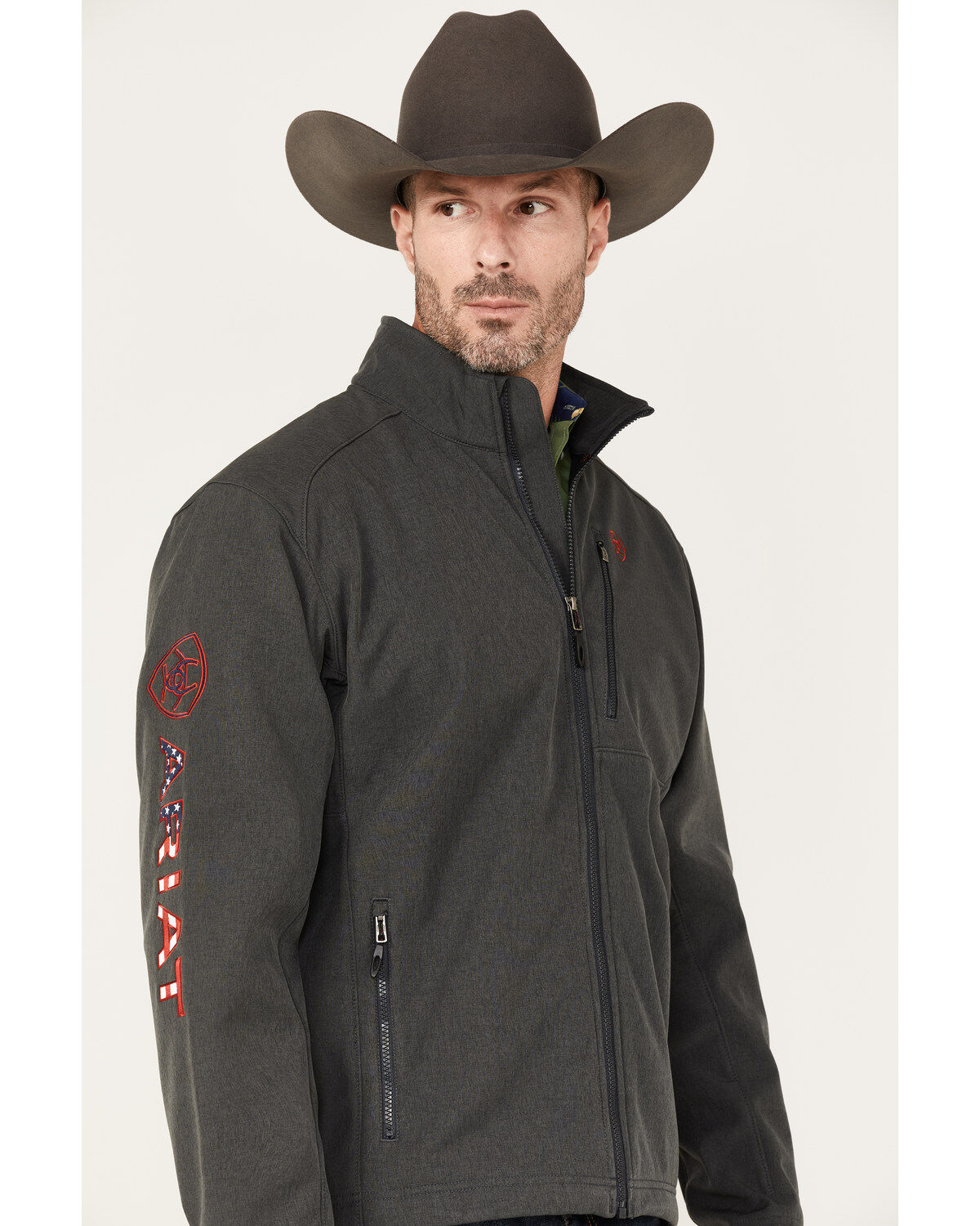 Image #2 - Ariat Men's Logo 2.0 Americana Softshell Jacket, Charcoal, hi-res