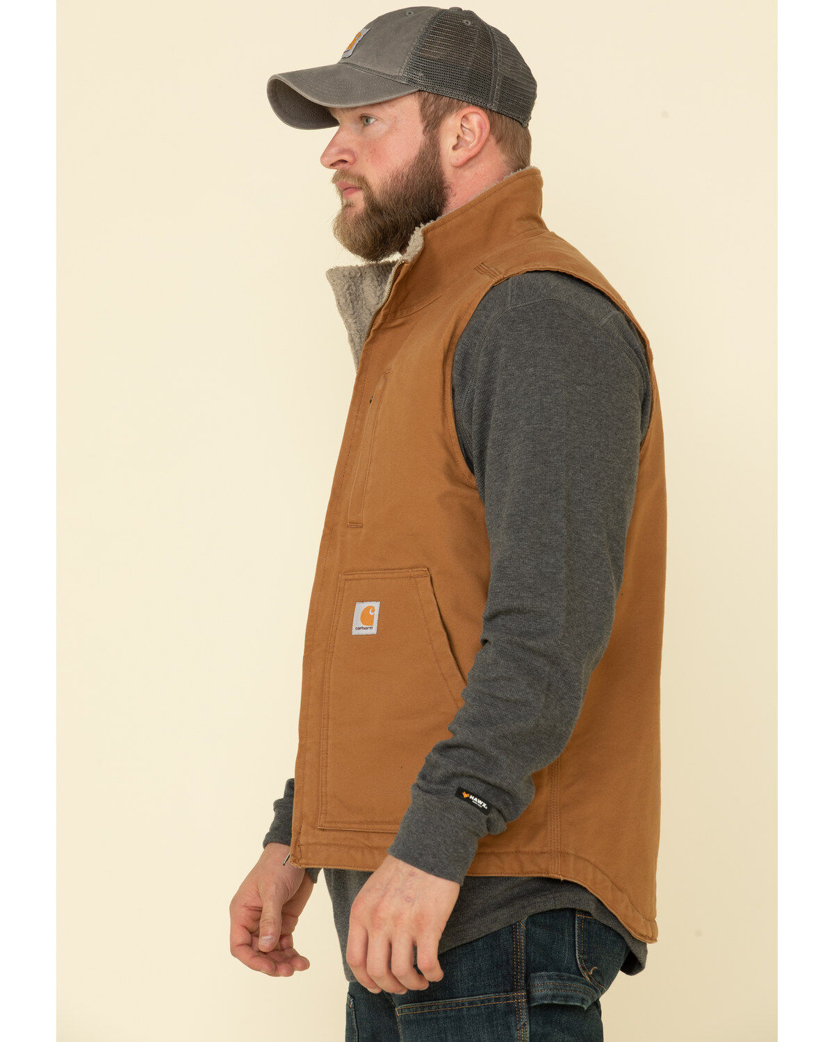 Image #4 - Carhartt Men's Brown Washed Duck Sherpa Lined Mock Neck Work Vest, Brown, hi-res