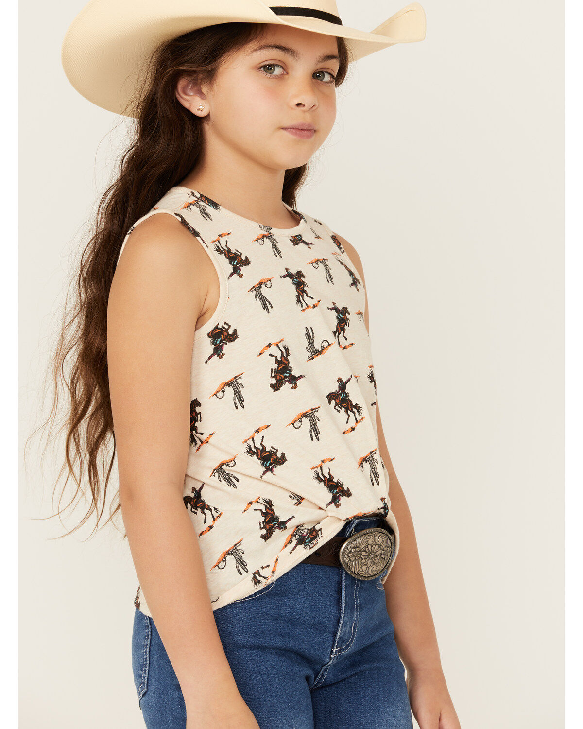 Image #2 - Wrangler Girls' Rodeo Print Sleeveless Tank, Tan, hi-res