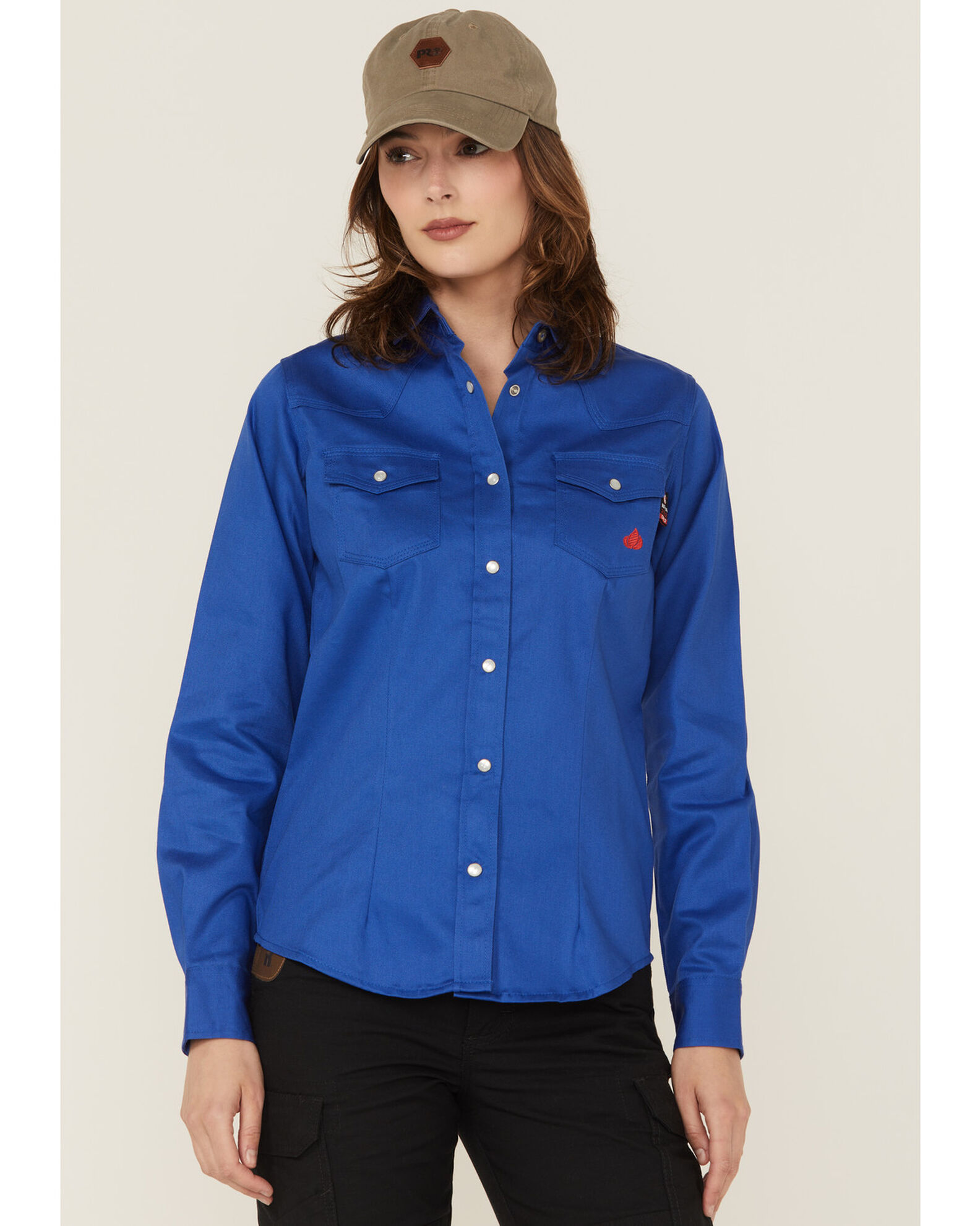 Image #1 - Forge Workwear Women's FR Solid Long Sleeve Snap Stretch Work Shirt, Royal Blue, hi-res