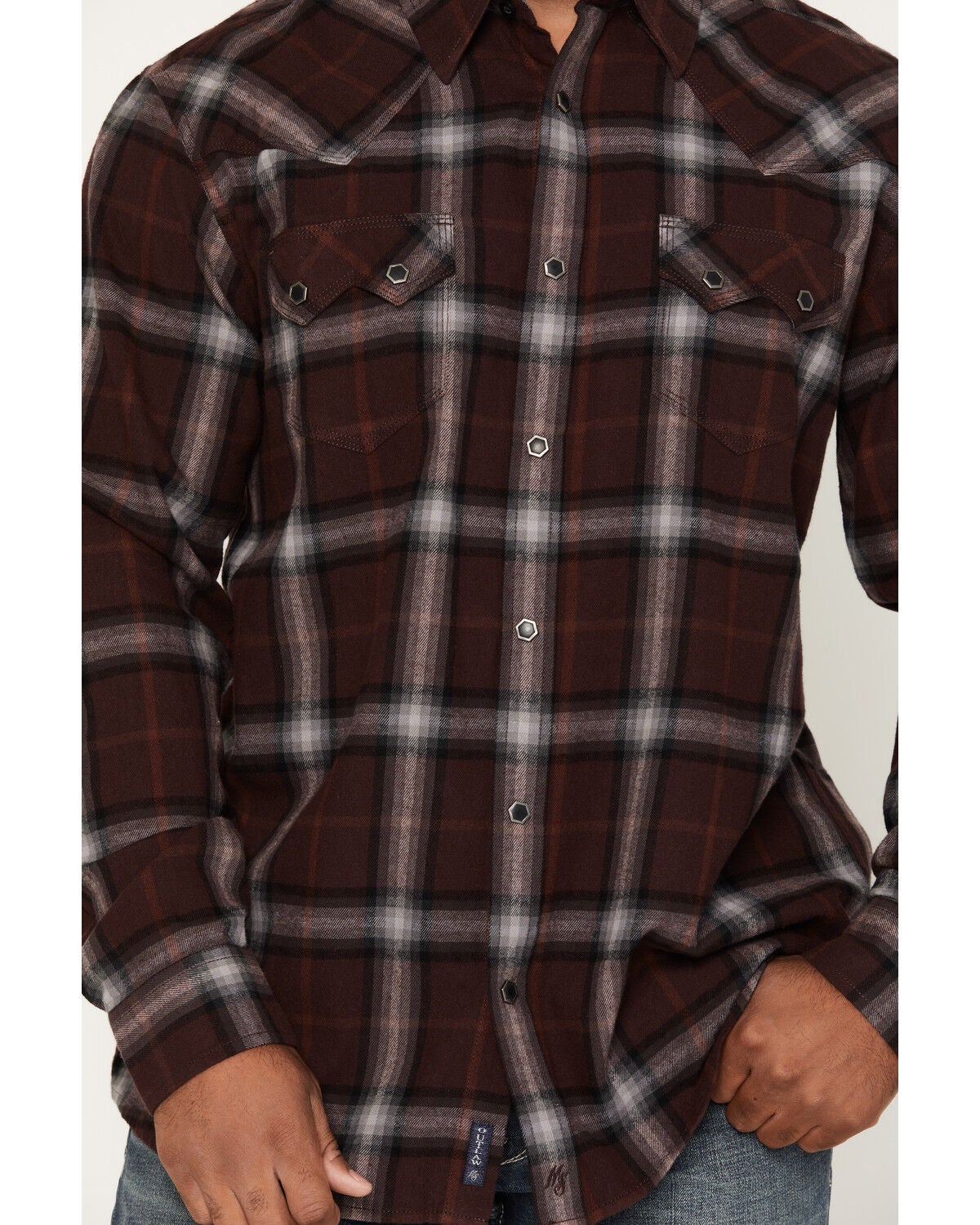 Image #3 - Moonshine Spirit&reg;&nbsp;Men's Oklahoma Plaid Print Long Sleeve Snap Flannel Shirt, Burgundy, hi-res
