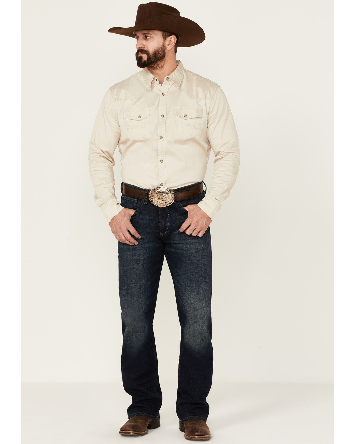 Image #2 - Blue Ranchwear Men's Heavy Twill Long Sleeve Snap Stretch Western Shirt, Tan, hi-res